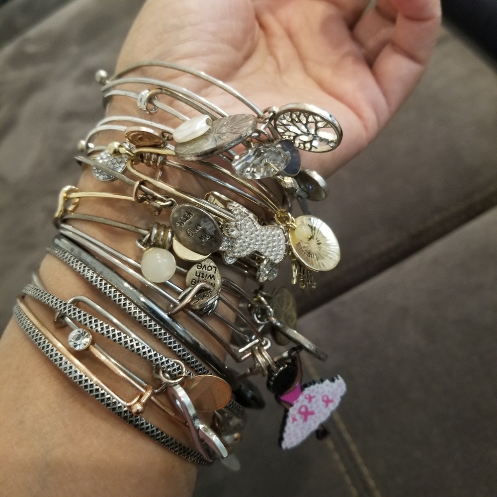 Alex & Ani Inspired Mixed Metal Charm Bangle Bracelets Silver Gold Tones 15 Pcs